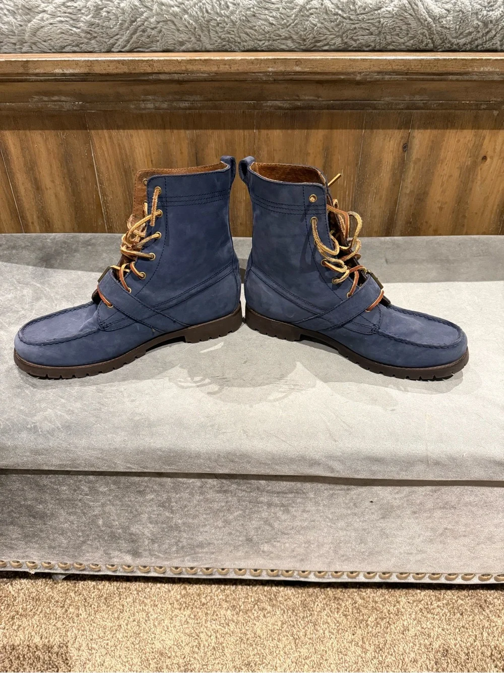 Polo Ralph Lauren Ranger Blue Suede Lace-Up Strap Boots